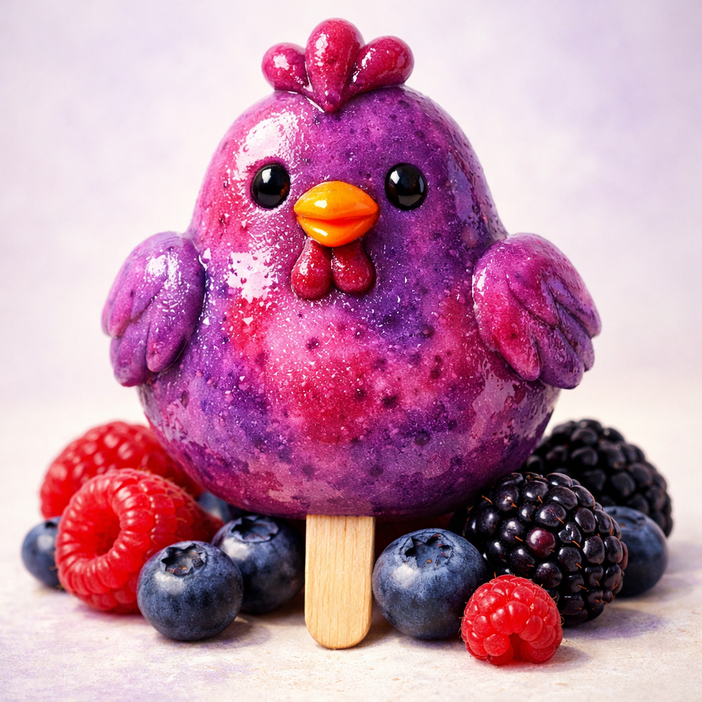 Berry mix chicken pop in purple-pink color with berries