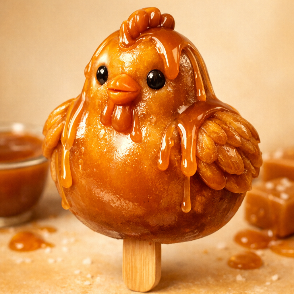 Golden caramel chicken pop with caramel drizzle