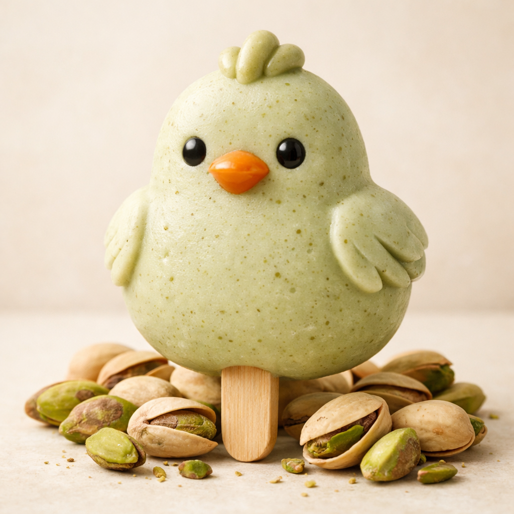 Pistachio chicken pop in soft green with pistachios
