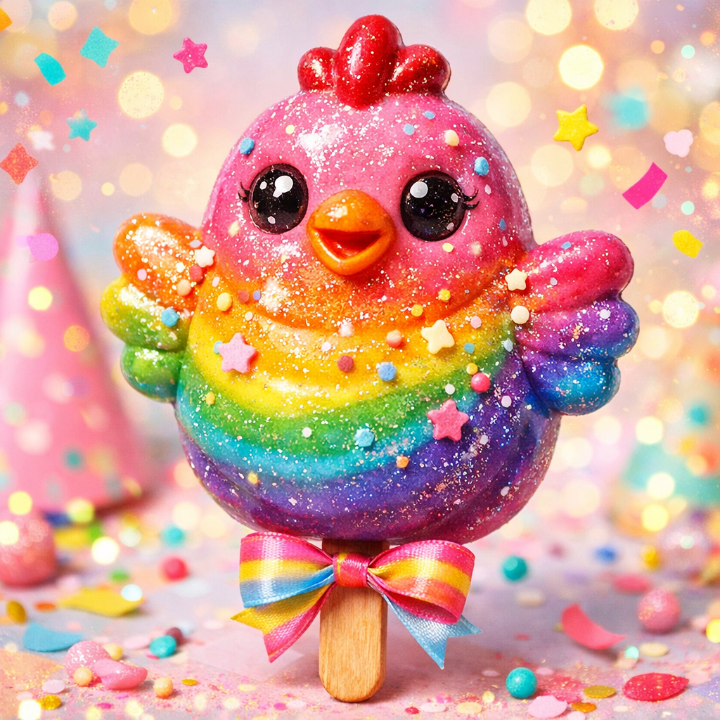 Rainbow multicolor party chicken pop with sparkles